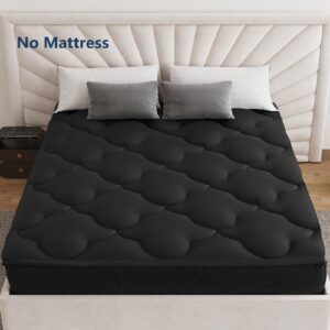 Belffin Pillow Top Mattress Topper Queen Size, Mattress Pad Cover with 8-21 Inch Deep Pocket, Bed Mattress Protector for Back Pain Relief Soft Breathable Overfilled Down Alternative Filling, Black