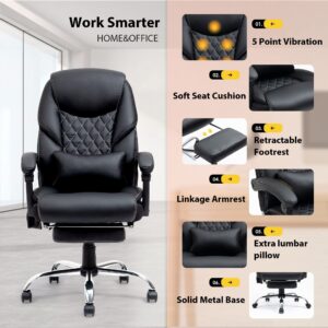 Joyo Funiture Executive Office Chair with Vibration Massage and Footrest Reclining Home Desk Chair with Extra Lumbar Pillow, Home Office Chair Black