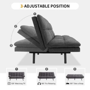 MUUEGM Convertible Futon Sofa Bed, Modern Couch Foldable Linen Memory Foam Couch Sleeper Bed with Armrest and Backrest Adjustable Full Size Recliner for Living Room Office Sofabed,71" Dark Grey