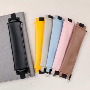 JinGuoZiLP PU Leather Pen Holder, Zippered Pencil Holder Pen Sleeve Case with Elastic Bands