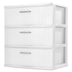 intche 3 drawer wide weave tower white