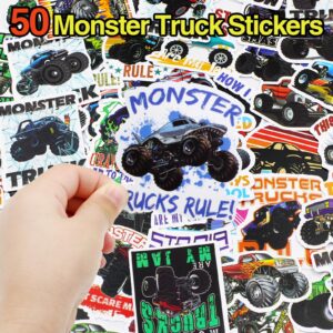 BOIKOKY 110 PCS Monster Truck Party Favors Birthday Supplies with Drinking Straws, Silicone Bracelets, Bubble Wands, Keychains, and Monster Truck Pinata for Boys Goodie Bag Stuffers