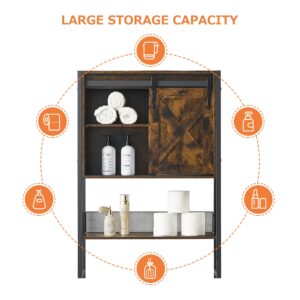 IDEALHOUSE Over The Toilet Storage Cabinet, Farmhouse Above Toilet Storage Cabinet with Sliding Door and Adjustable Shelf, Bathroom Storage Cabinet, Rustic Brown