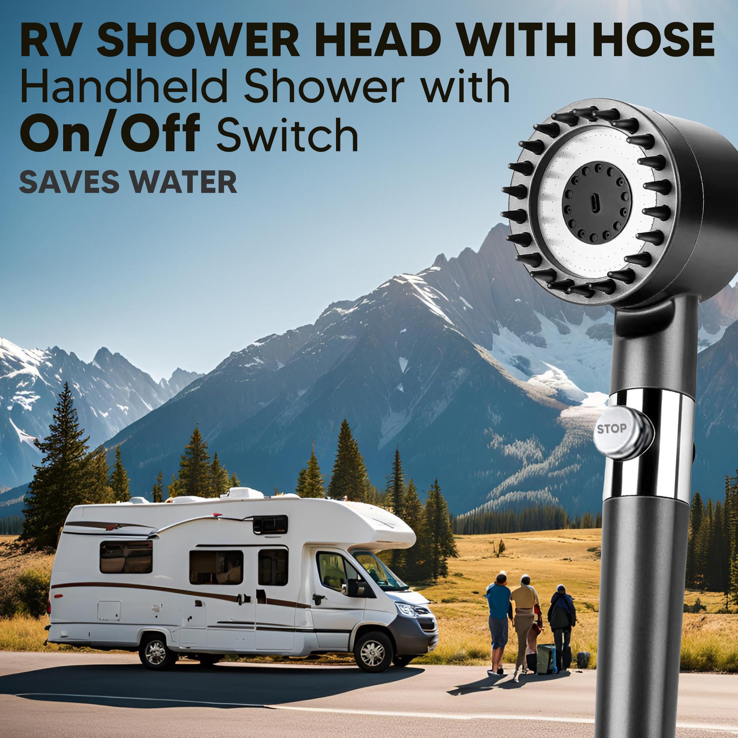 RV Shower Head with Hose - High Pressure, Water-Saving with ON/OFF Switch & 4 Modes- Handheld Detachable Shower Head with Filters | Handheld Shower Head with 3 Extra Filters