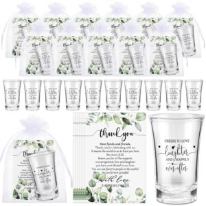 uiifan 100 sets wedding favors for guests acrylic wedding short glasses cheers to love clear shot glasses wedding wine glasses with thank you cards organza bags for wedding party souvenirs gifts