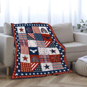 Ishanaten Flag Star Patriotic Blankets Independence Day 4th of July Blanket Gifts, Ultral Soft Blue Red White Lightweight Flannel Blankets Throw for Home Sofa Bed Chair 50"x60" for Teens