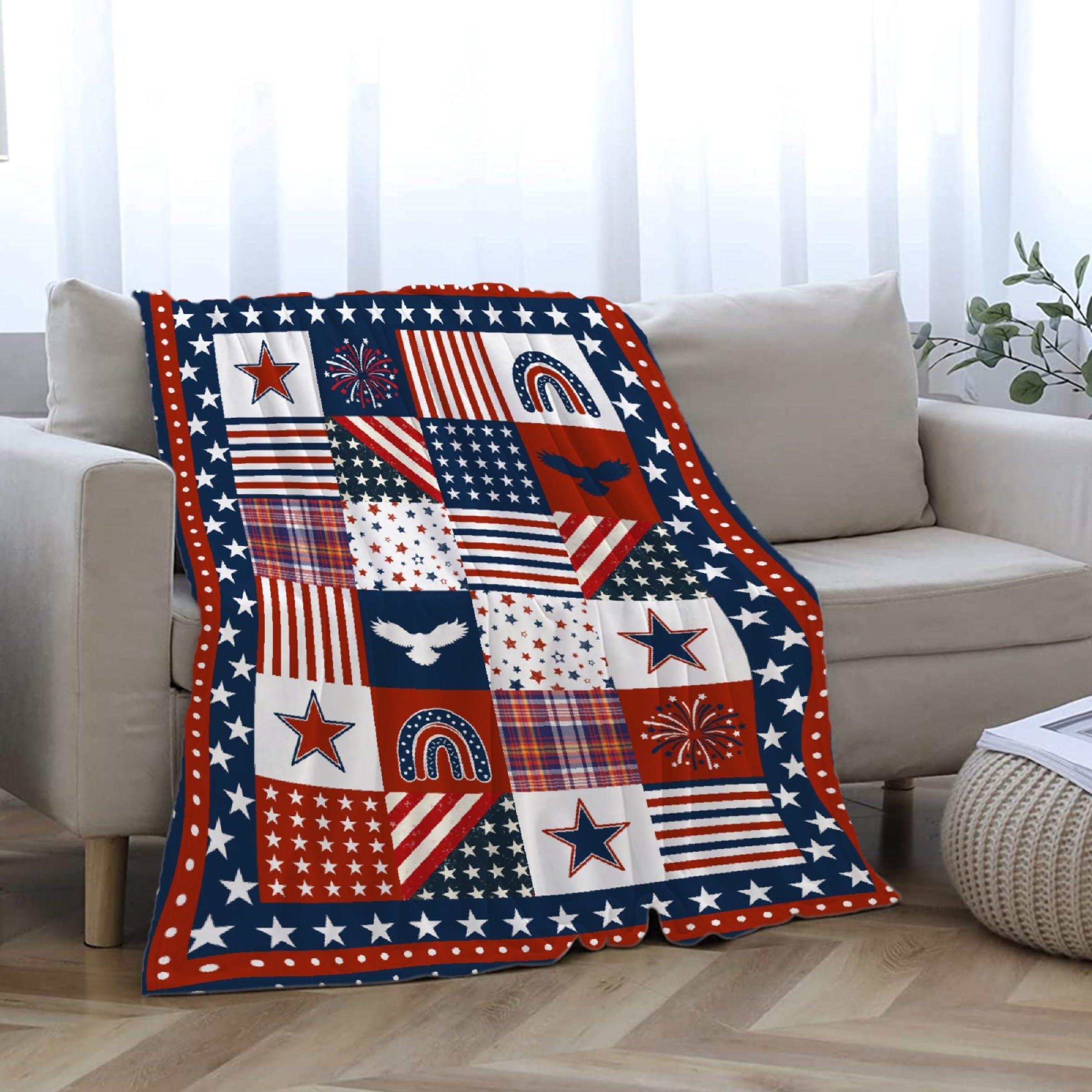 Ishanaten Flag Star Patriotic Blankets Independence Day 4th of July Blanket Gifts, Ultral Soft Blue Red White Lightweight Flannel Blankets Throw for Home Sofa Bed Chair 50"x60" for Teens