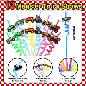 BOIKOKY 110 PCS Monster Truck Party Favors Birthday Supplies with Drinking Straws, Silicone Bracelets, Bubble Wands, Keychains, and Monster Truck Pinata for Boys Goodie Bag Stuffers