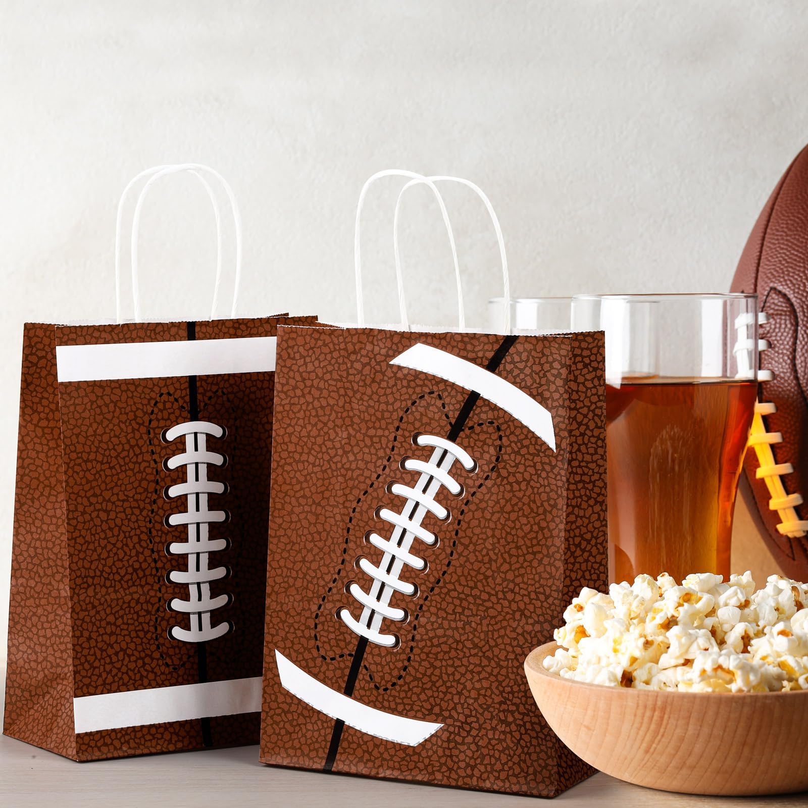 durony 16 Pieces Football Gift Bags with Handles Football Goodie Bags Party Favor Bags Football Treat Bags Candy Snack Bags for Party Supplies