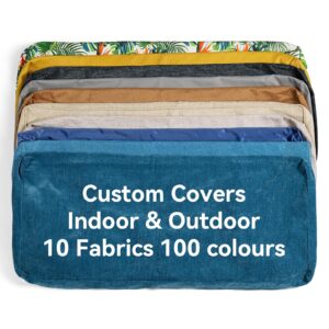 custom cushion covers for outdoor indoor furniture, custom size / fabric / shape for bench / chair cushion covers replacement, patio cushion slipcovers with optional anti-slip bottom, straps, piping