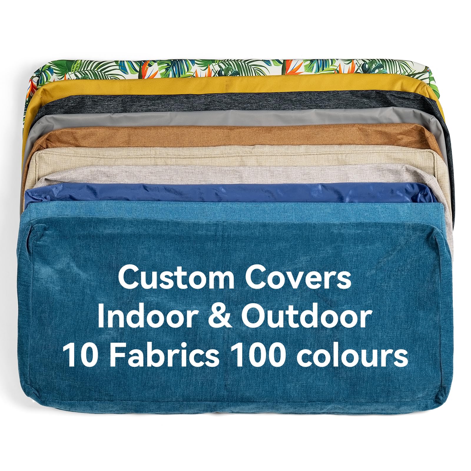 Custom Cushion Covers For Outdoor Indoor Furniture, Custom Size / Fabric / Shape For Bench / Chair Cushion Covers Replacement, Patio Cushion Slipcovers With Optional Anti-Slip bottom, Straps, Piping