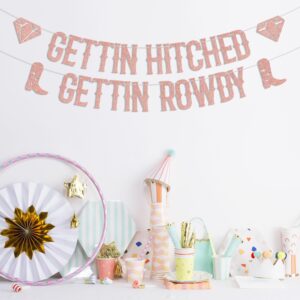 KEWUFD Gettin Hitched Gettin Rowdy Banner, Engagement/Bachelorette/Bridal Shower Party Decorations For Wedding Party Decoration Supplies Rose Gold Glitter