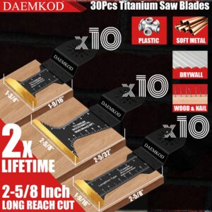 DAEMKOD 30 Pack Titanium Oscillating Tool Blades Metal Cutting, Professional Saw Blades for Soft Metal Nails Hard Material and Wood Plastic, Multi Tool Blades Kit for Oscillating Tool Accessories