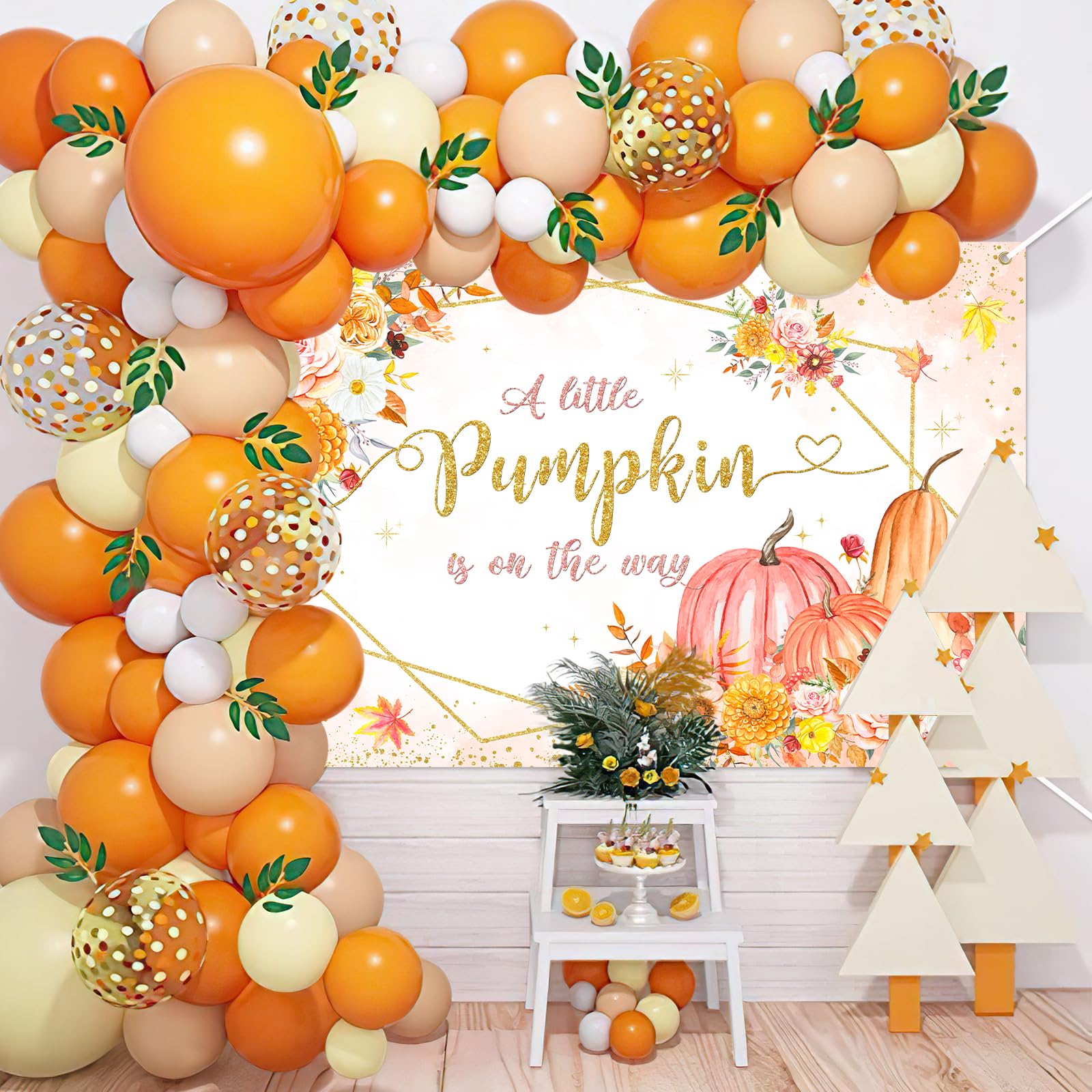 Avezano Fall Pumpkin Baby Shower Banner Backdrop Autumn A Little Pumpkin is on The Way Party Decorations Fall Floral Little Pumpkin Welcome Baby Party Banner for Girl 70.8 x 43.3 Inch