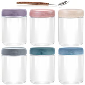 mr.kiangci 6 pack overnight oats containers with lids, glass jar mason jars 16 oz with lids and spoon,reusable wide mouth mason jars for overnight oats,yogurt,snacks,fruit,salad dressing,leak proof