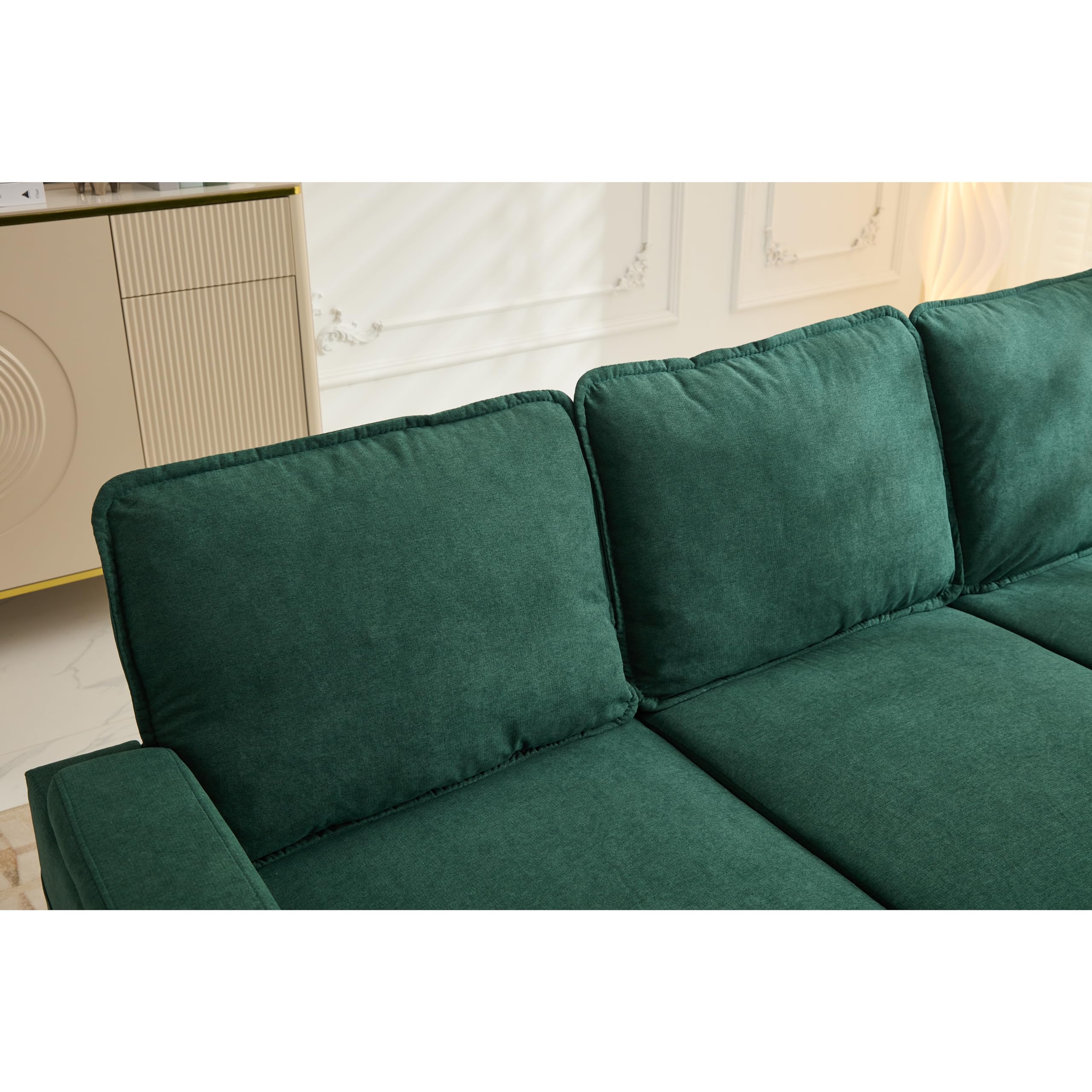 78'' Sectional Modular Sofa L Shaped Couches for Living Room, Small 3 Seat Sofa Couch with Storage Ottoman, Comfy Linen Fabric Upholstered Couch with USB Ports & Cup Holder Furniture, Green