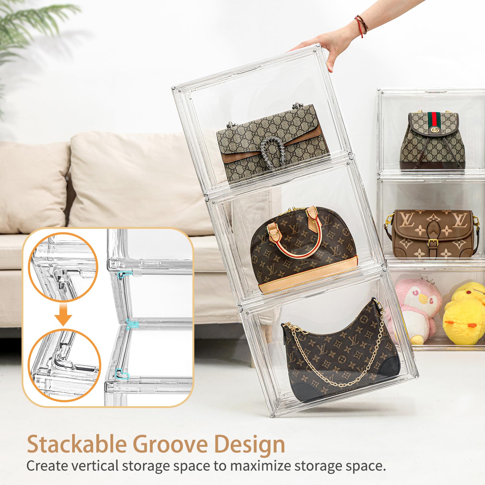 Clear Plastic Handbag Storage Organizer for Closet,Acrylic Purse Organizer with Magnetic Door,Dustproof Book & Cosmetic Display Cases,Large Figures Collectibles Showcase,Shoe Box, Bag Organizer