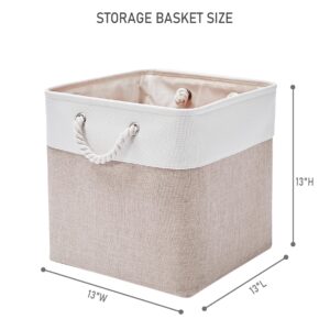 ISEMINGLA 13 x 13 Inch Storage Cubes,6 Pack Cube Storage Bins for Shelves，Fabric Collapsible Storage Bins with Handles, Foldable Storage Basket for Organizing Clothes, Toys, Books (White&Beige)