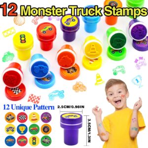 BOIKOKY 110 PCS Monster Truck Party Favors Birthday Supplies with Drinking Straws, Silicone Bracelets, Bubble Wands, Keychains, and Monster Truck Pinata for Boys Goodie Bag Stuffers