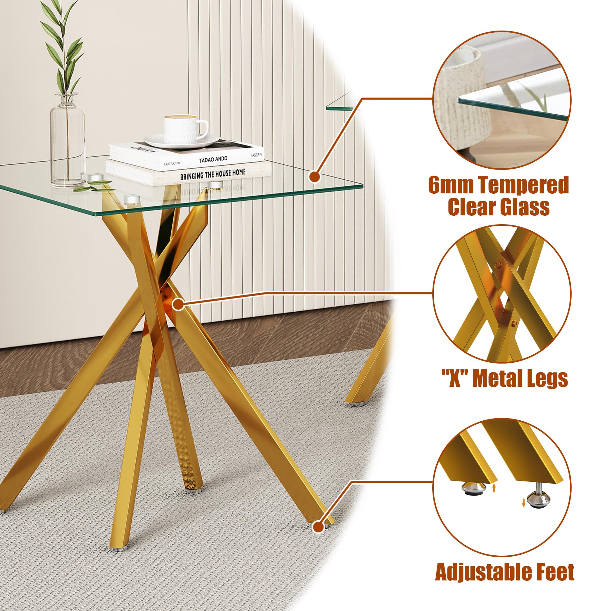 IANIYA Modern Glass End Tables Set of 2 - Stylish and Durable for Any Space (End Table x2, Gold)