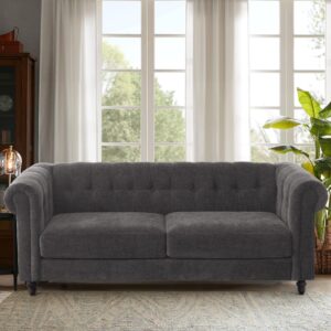 ABCASA 81" Modern Sofa Couch 3 Seater Tufted Chesterfield Sofa for Living Room Chenille Grey(23 Deep Seat)