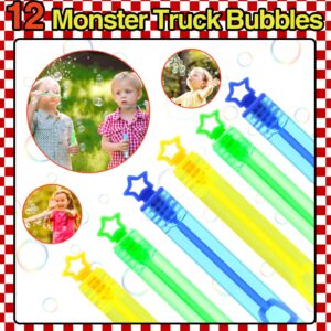 BOIKOKY 110 PCS Monster Truck Party Favors Birthday Supplies with Drinking Straws, Silicone Bracelets, Bubble Wands, Keychains, and Monster Truck Pinata for Boys Goodie Bag Stuffers