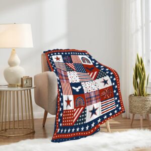 Ishanaten Flag Star Patriotic Blankets Independence Day 4th of July Blanket Gifts, Ultral Soft Blue Red White Lightweight Flannel Blankets Throw for Home Sofa Bed Chair 50"x60" for Teens