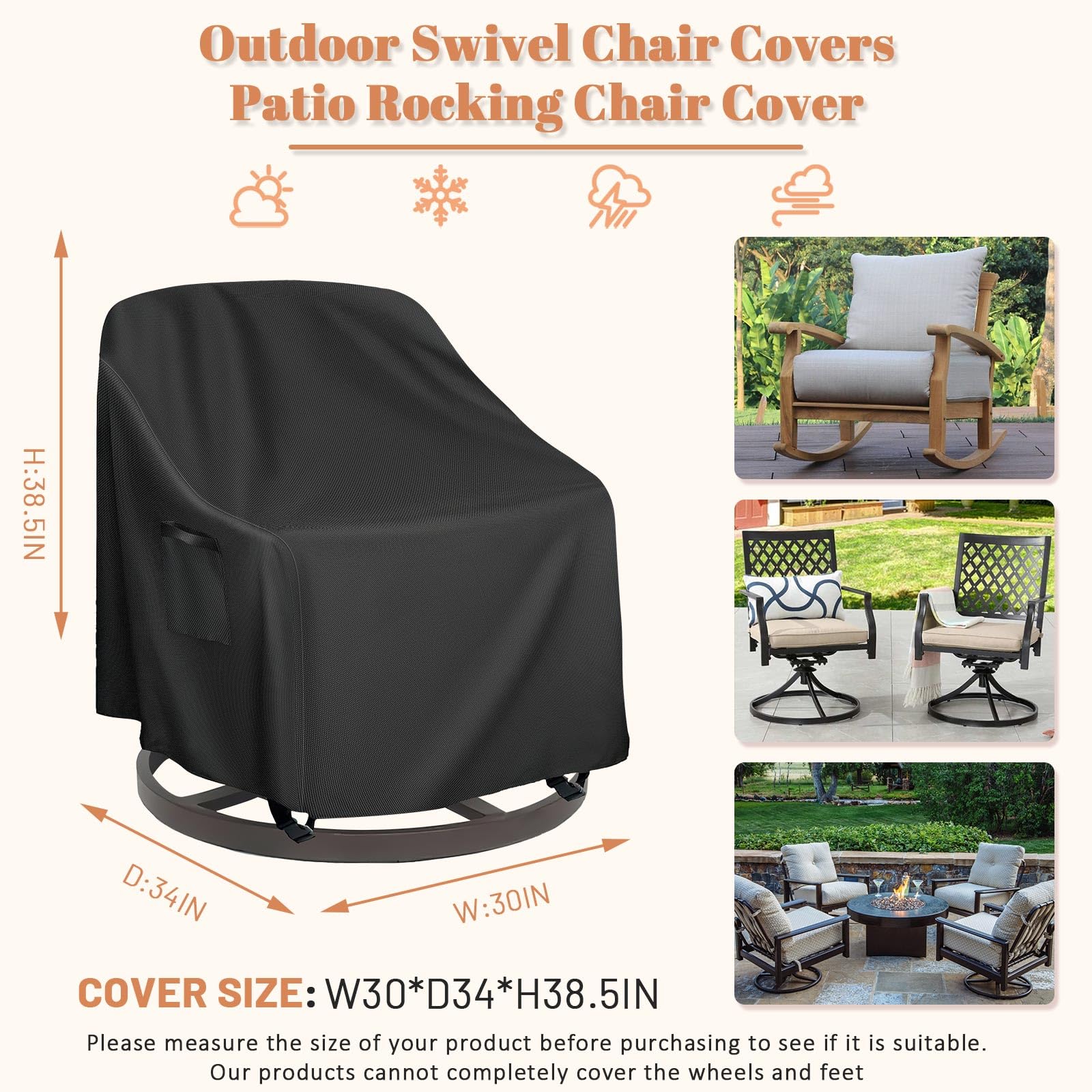 SEPGLITTER Patio Chair Covers 2 Pack,Water-repellent Heavy Duty Patio Furniture Covers,Patio Swivel Chair Covers for Outdoor Furniture Black (30 W x 34 D x 38.5 H inches)