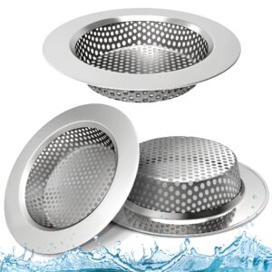 casaculina 3pcs kitchen sink drain strainer, 4.4 inch stainless steel sink drain strainer for basin floor drain, mesh basket food catcher for kitchen, heavy duty drain filter for laundry bathroom