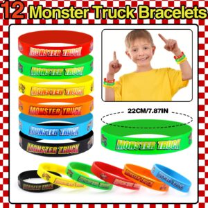 BOIKOKY 110 PCS Monster Truck Party Favors Birthday Supplies with Drinking Straws, Silicone Bracelets, Bubble Wands, Keychains, and Monster Truck Pinata for Boys Goodie Bag Stuffers