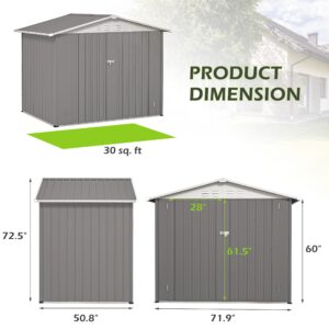 TOLEAD 6 x 4 FT Gray Metal Outdoor Storage Shed, Tool Sheds for Backyard Garden Patio Lawn with Water Proof, Large Heavy Duty Tool Sheds with Lockable Doors & Air Vent for Backyard Patio Lawn