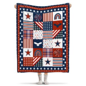 Ishanaten Flag Star Patriotic Blankets Independence Day 4th of July Blanket Gifts, Ultral Soft Blue Red White Lightweight Flannel Blankets Throw for Home Sofa Bed Chair 50"x60" for Teens