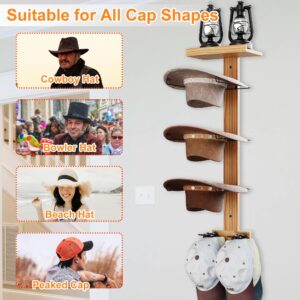 ACOSIY Western Hat Rack Decor for 3 Cowboy Hat, Cowboy Hat Organizer Rack for Wall, Cowboy Hat Wall Hanger with Wooden Shelf, Cowboy Hat Holder with Metal Hanging Rod for Baseball Caps (Metal)