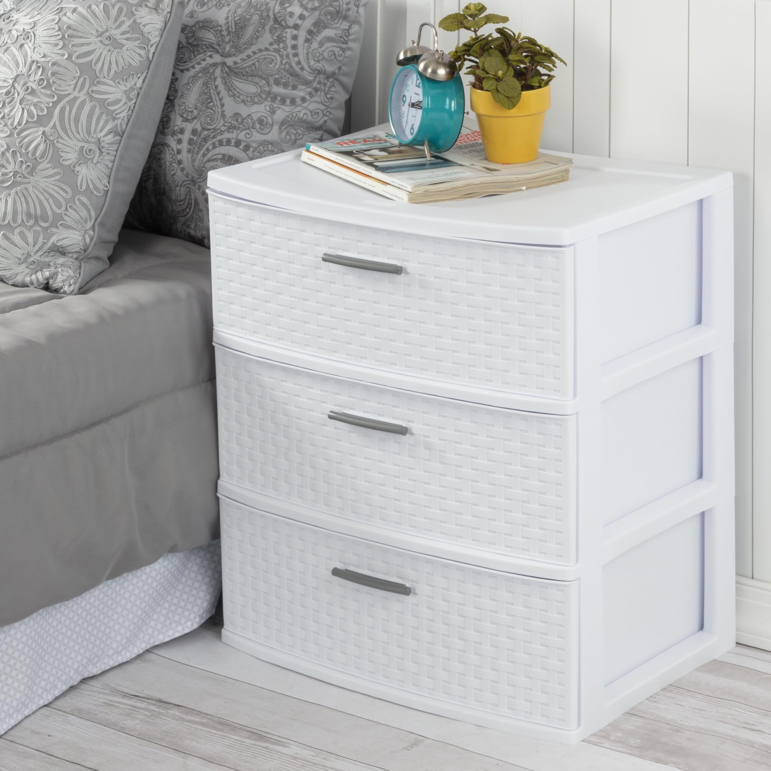 InTche 3 Drawer Wide Weave Tower White