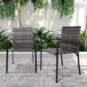 SUNNYMALL Patio Chairs Set of 6,Outdoor Wicker Dining Chairs,Steel Frame,All-Weather PE Rattan Armchair,for Garden Outdoor Furniture for Backyard Deck,Support 265lb (Gray, 6 pc)