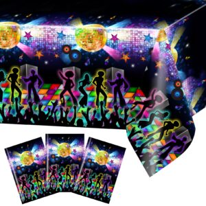 avezano 3 pcs disco table cloth 70's party table cover lets boogie 70s party decorations plastic throwback 70s party supplies for dining room kitchen, 108x54 inch