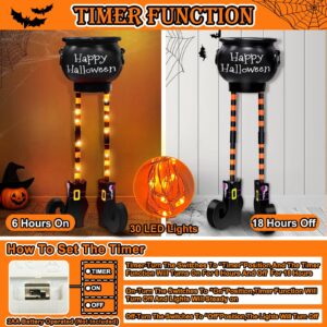 [ Orange Lights & Timer] Halloween Decorations - Halloween Candy Bowls, 2 Ft Large Witches Legs Candy Bowl Cauldron Hocus Pocus Bucket Candy Holder for Indoor Front Porch Home House Lawn Yard Outside