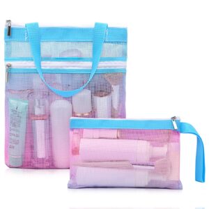 nidoul mesh shower caddy, portable shower caddy bag with zipper, shower tote dorm caddy hanging for dorm, gym, travel, camp, beach, toiletry (pink blue)