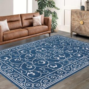 garveehome 8x10 rug washable rugs vintage floral rug for living room moroccan office rug low pile throw rugs modern area rug for bedroom non-slip backing room decor distressed rug blue rug