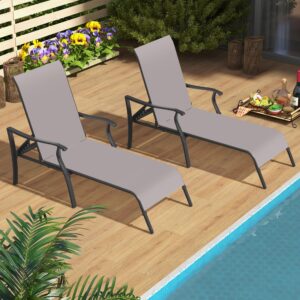 yitahome pool lounge chair set of 2, chaise lounge outdoor w/5-position adjustable backrest, armrests, weather resistant & easy to assemble- brown