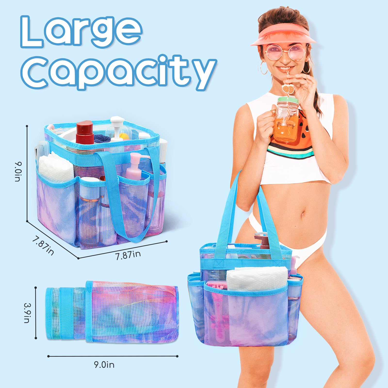 Nidoul Mesh Shower Caddy Portable, Dorm Room Essentials for College Students Girls, Large Shower Tote Shower Caddy Bag for Camping, Swimming, Gym, Travel, Bathroom (Tie Dye)