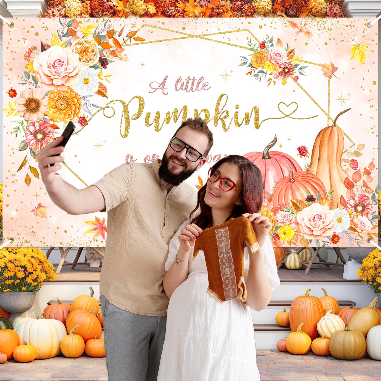 Avezano Fall Pumpkin Baby Shower Banner Backdrop Autumn A Little Pumpkin is on The Way Party Decorations Fall Floral Little Pumpkin Welcome Baby Party Banner for Girl 70.8 x 43.3 Inch