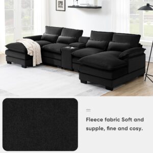 U Shaped Symmetrical Modular Sectional Sofa Cloud Couch with Double Chaise Lounge and Center Console,Cupholders and USB Ports, Deep Seat Upholstered Sleeper Corner Sofa&Couches for Living Room