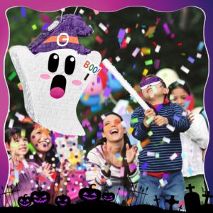 4 Pcs Halloween Ghost Pinata Set 17.7 x 13.7 Inch Cute Ghost Pinata with Stick Blindfold and Confetti for Halloween Birthday Party Game Supplies Decoration