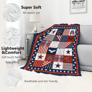 Ishanaten Flag Star Patriotic Blankets Independence Day 4th of July Blanket Gifts, Ultral Soft Blue Red White Lightweight Flannel Blankets Throw for Home Sofa Bed Chair 50"x60" for Teens