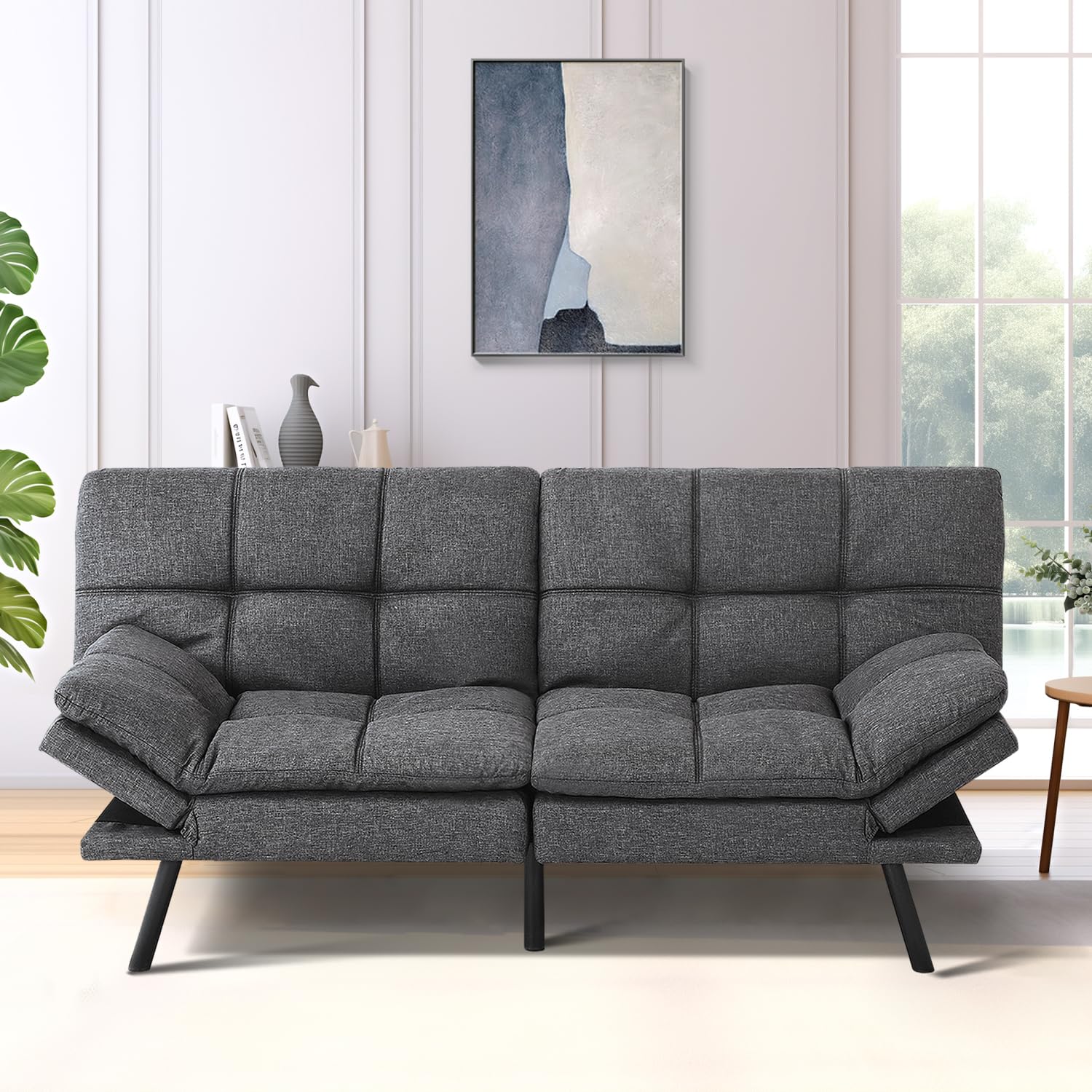 MUUEGM Futon Sofa Bed,Memory Foam Futon Sofa,Modern Convertible Sofa Bed for Small Compact Living Spaces,Apartment,Office,Adjustable Sleeper Sofa,71"*33"*31.5",Grey Fabric