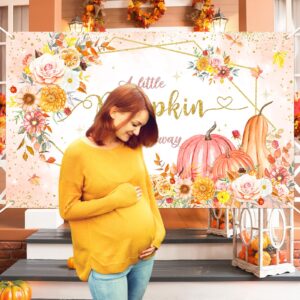 Avezano Fall Pumpkin Baby Shower Banner Backdrop Autumn A Little Pumpkin is on The Way Party Decorations Fall Floral Little Pumpkin Welcome Baby Party Banner for Girl 70.8 x 43.3 Inch