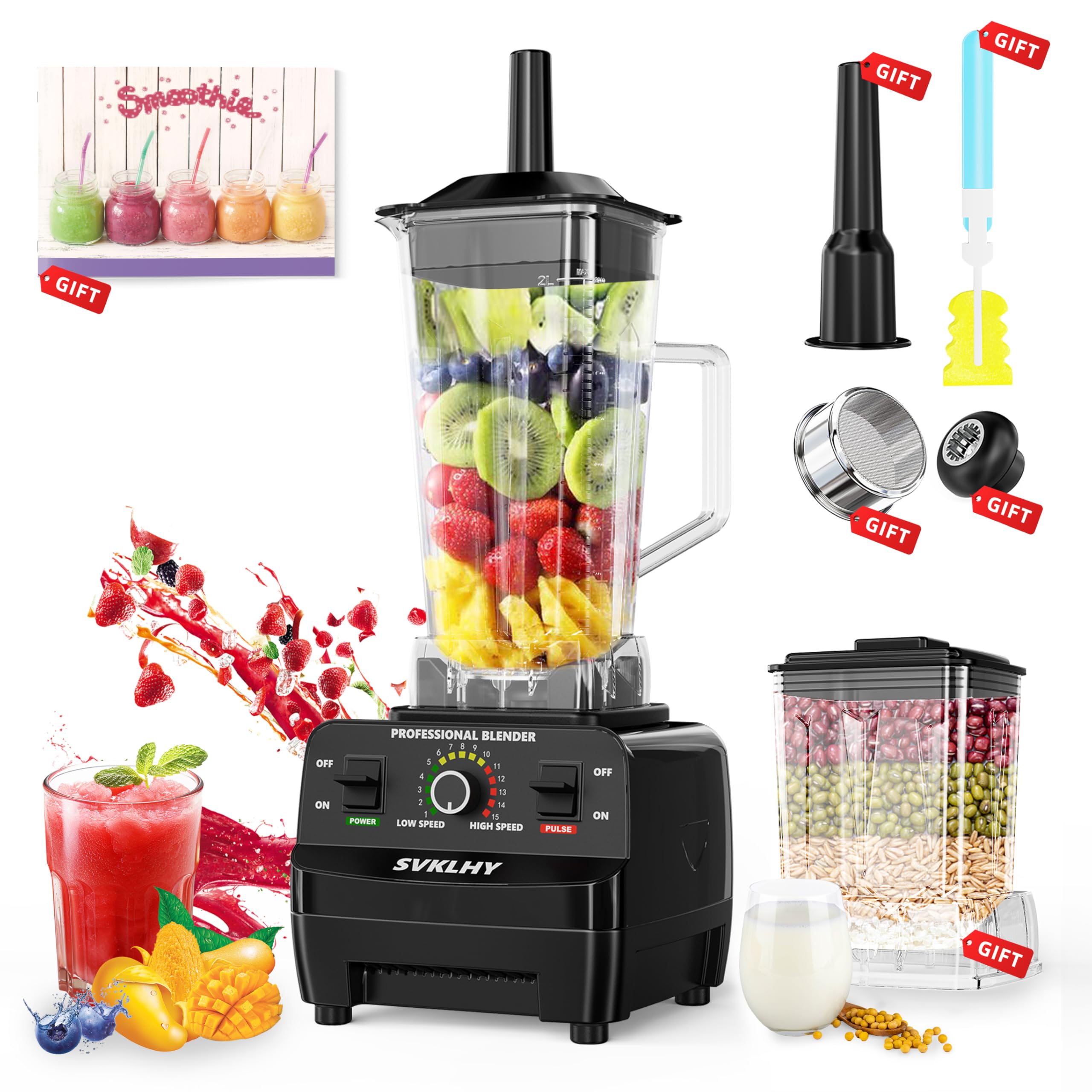 Smoothie Blender: [1800W German Motor][8-Tip Upgraded Blades][15 Speed Control] Professional Blenders for Kitchen Smoothies Juice, Smoothie Maker with 2 BPA-Free Cups Blender Receipe 1-Year Warranty