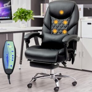 joyo funiture executive office chair with vibration massage and footrest reclining home desk chair with extra lumbar pillow, home office chair black