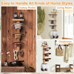 ACOSIY Western Hat Rack Decor for 3 Cowboy Hat, Cowboy Hat Organizer Rack for Wall, Cowboy Hat Wall Hanger with Wooden Shelf, Cowboy Hat Holder with Metal Hanging Rod for Baseball Caps (Metal)